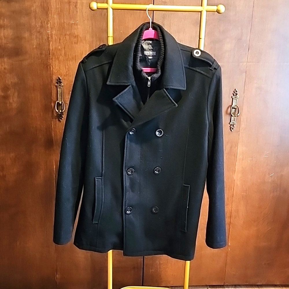 Kenneth Cole black winter coat dbl breastfed zippered sz Large